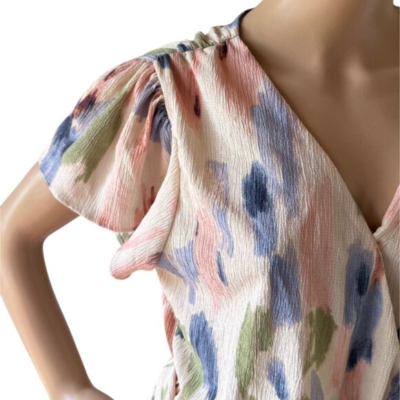 Sofia Jeans Sofia Vergara Ruffle Faux Wrap Midi Dress Size M Pastel Multicolor - Picture 9 of 13